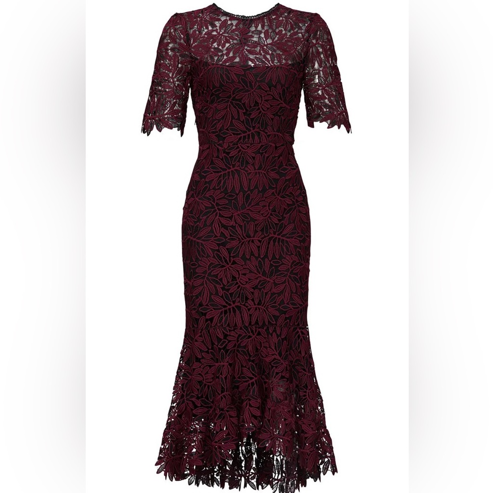 Shoshanna Burgundy Lace Long Sleeve Dress
